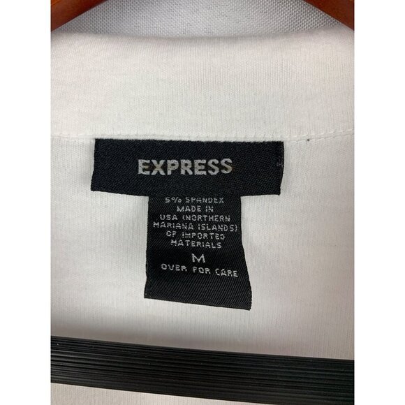 Express Womens White Collared Short Sleeve Top M Cotton Spandex Blend - Picture 3 of 4